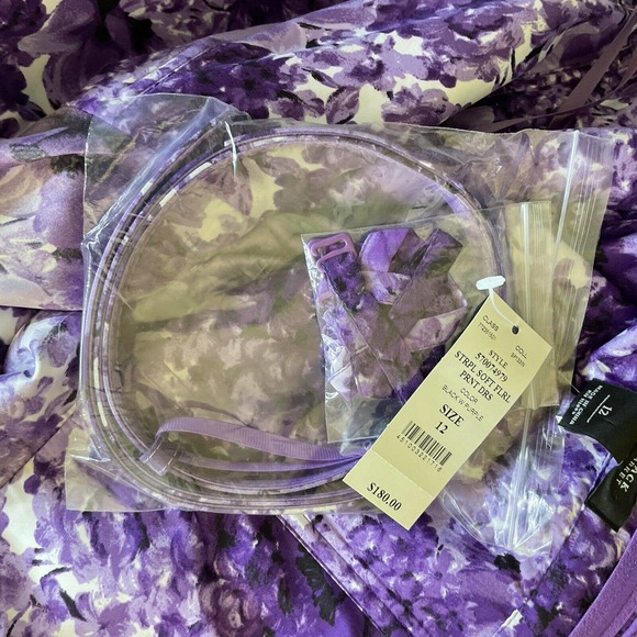 White House Black Market 12 Strapless Dress Floral Ruffle Tiered Cocktail NWT - Picture 9 of 12